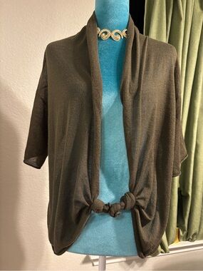 Isabella Rodriguez Olive Knit Short-Sleeve Cardigan with Front Knot